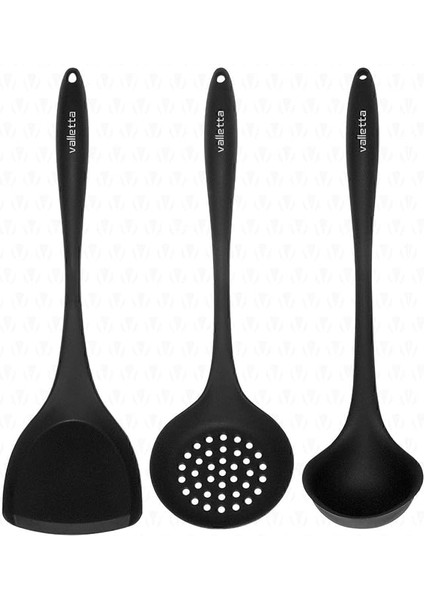 Navas Isıya Dayanıklı Yanmaz Yapışmaz 3 Parça Silikon Servis Pişirme Seti Siyah