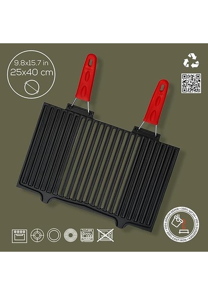 Metal Döküm Mangal Izgarası, Çift Silikon Kulplu, 40 x 25 x 0.7 cm fırsatları
