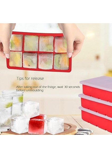 Kapaklı Silikon Buz Kalıbı - Bpa Içermeyen, Viski ve Kokteyller Için Büyük Buz Kalıpları, 2 Inç Büyük Buz Küpleri Yapmak Için Kolayca Çıkarılabilen Silikon Buz Kalıbı, Kırmızı modelleri