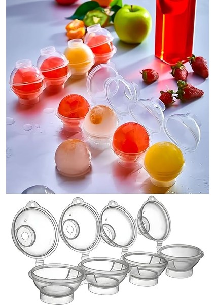 4'lü Küre Buz Topu Kalıbı - Yuvarlak Içecek Buz Topu Dondurucu Buzluk Saklama ve Sunum Kabı