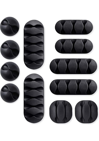 12 Adet Güç Kablosu Yöneticisi USB Organizatör Şarj Cihazı Masaüstü Kelepçesi Şarj ve Fare Kablosu Için Siyah Kablo Klipleri (Yurt Dışından)