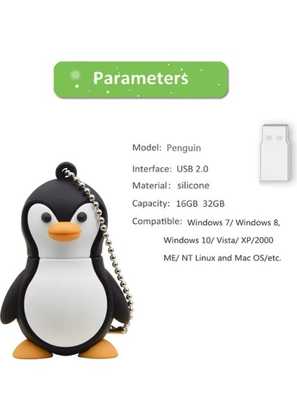 32GB Yenilik Sevimli Bebek Penguen USB 2.0 Flash Sürücü Veri Memory Stick Cihazı - Siyah Beyaz, 2 Adet (Yurt Dışından) fiyatları