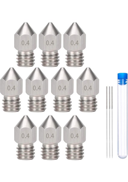 10 Adet Mk8 0.4 Mm/1.75 mm 3D Yazıcı Nozulları, Sertleştirilmiş Paslanmaz Çelik Ekstruder Nozulları ile 3 Adet Meme Temizleme Iğnesi (Yurt Dışından)