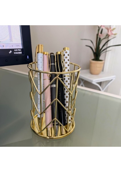 Altın Içi Boş Kalem Tutucu Çok Fonksiyonlu Metal Kalem Tutucu Makyaj Fırça Tutucu Ev Ofis Masası Dekorasyon (Yurt Dışından) indirimleri