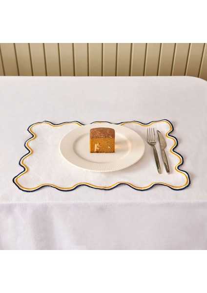 Soft Nonna Amerikan Servis - Hardal / Mavi - 30X50 cm