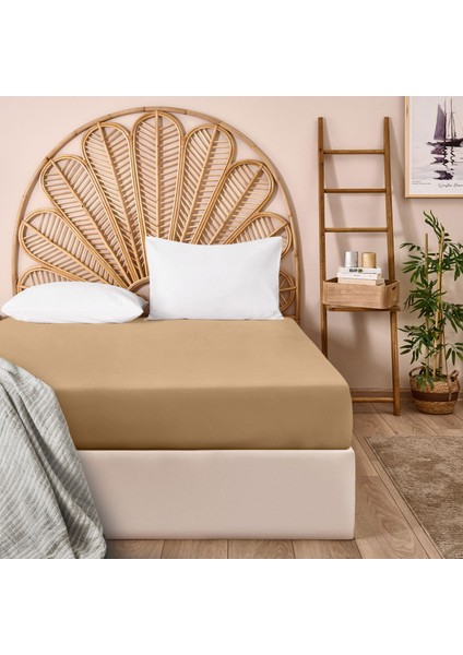 Soft Çift Kişilik Lastikli Çarşaf - Sütlü Kahverengi - 160X200 cm