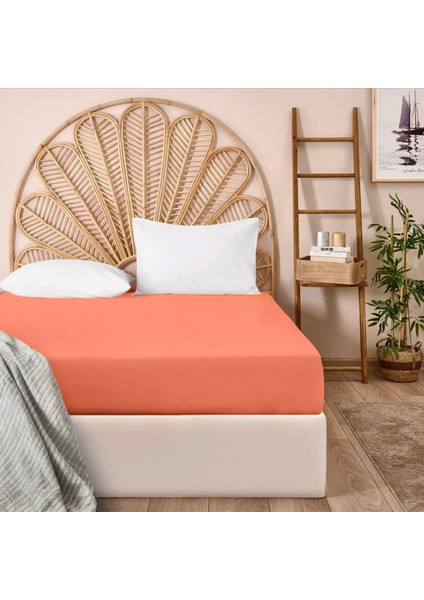 Soft Penye Çift Kişilik Lastikli Çarşaf - Somon - 160X200 cm