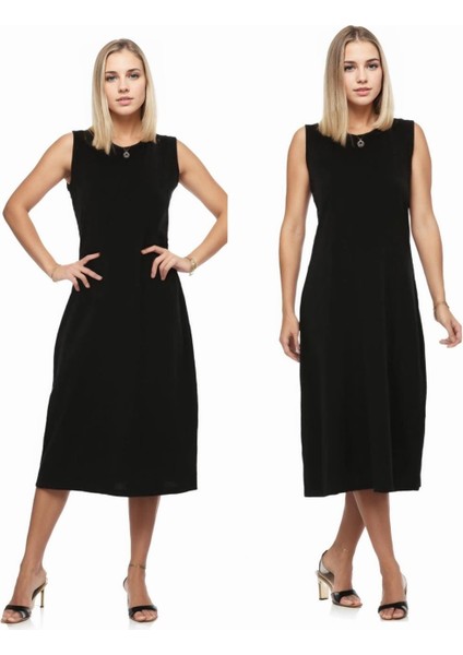 E2145 Dewberry Set Of Two Women Dresses-Siyah-Siyah