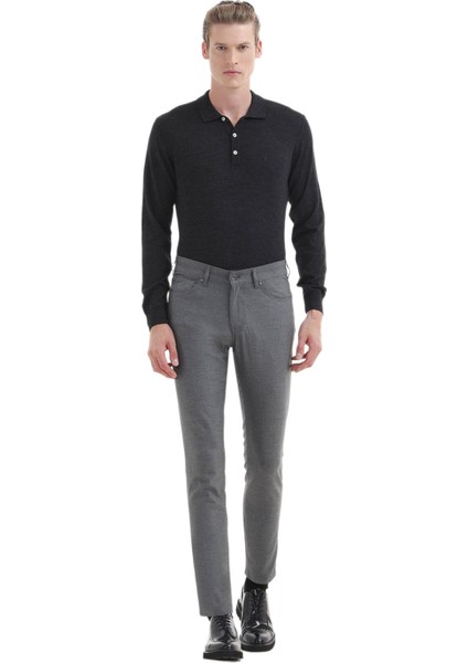 Gri Düz Dokuma Slim Fit Casual Pantolon