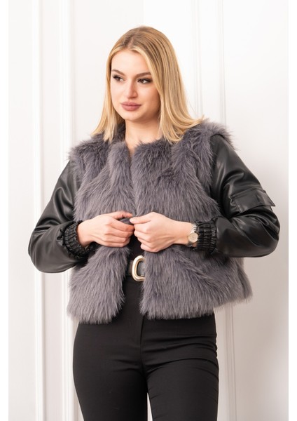 Urban Luxe Deri Kollu Peluş Kaban 2606