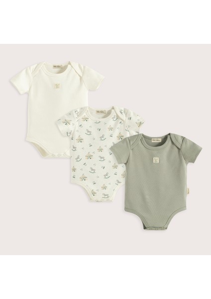 Cute Cırcus 3'lü Body Set Ekru/yeşil