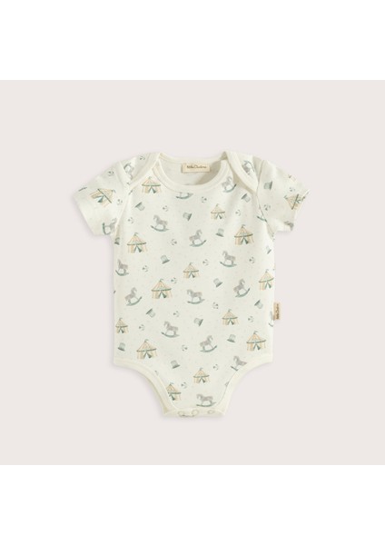Cute Cırcus 3'lü Body Set Ekru/yeşil