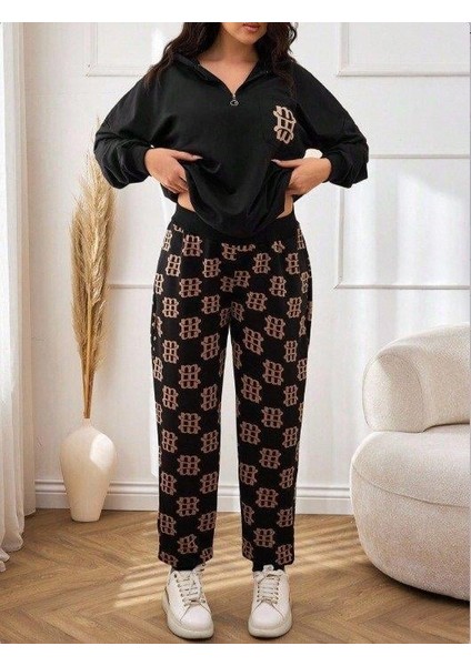 Kadın Uzun Kollu Iki Iplik Kumaş Fermuar ve Cep Detay Kapüşonlu Ikili Takım modelleri