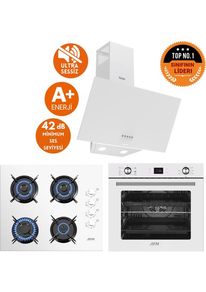 ve AFM Tech Markalı / SESSİZ Beyaz Cam Turbolu Ankastre Set ( D087-SA + FM2201 + FM7701 )