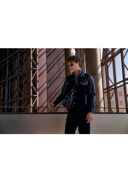 Erkek Gömlek Suni Deri ve Triko Karışımlı (Overshirt) Siyah 7348 modelleri