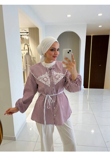 Nakış Detaylı Bel Bağlamalı Kol Lastik Basıc Gömlek fiyatları