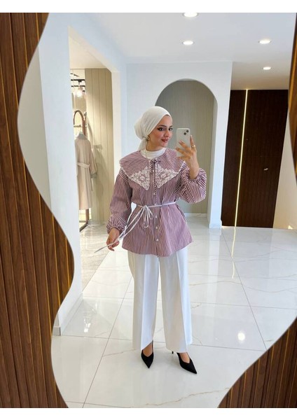 Nakış Detaylı Bel Bağlamalı Kol Lastik Basıc Gömlek fırsatları