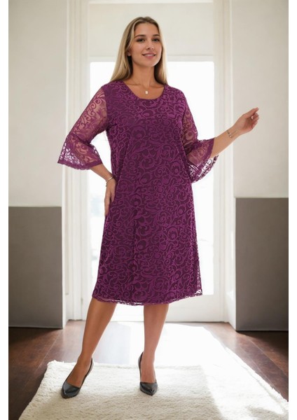 E2654 Dewberry Spanish Sleeve Plus Size Evening Dress-Mor