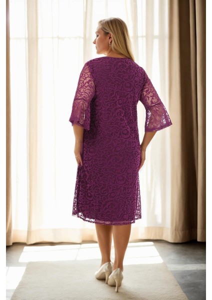 E2654 Dewberry Spanish Sleeve Plus Size Evening Dress-Mor fiyatları