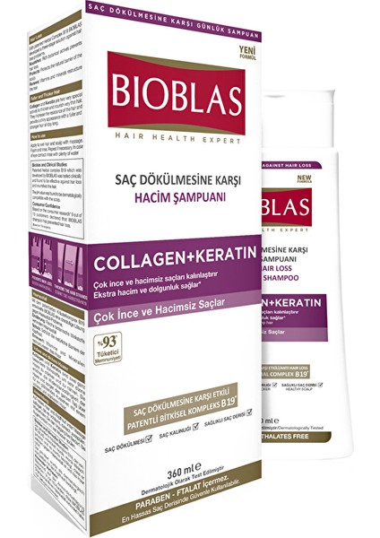 2 Adet Bioblas Şampuan 360 ml Saç Dökülmesine Karşı Collagen + Keratin
