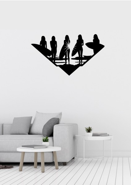 Surfcü Kız Figürlü Siyah Metal Duvar Süsü