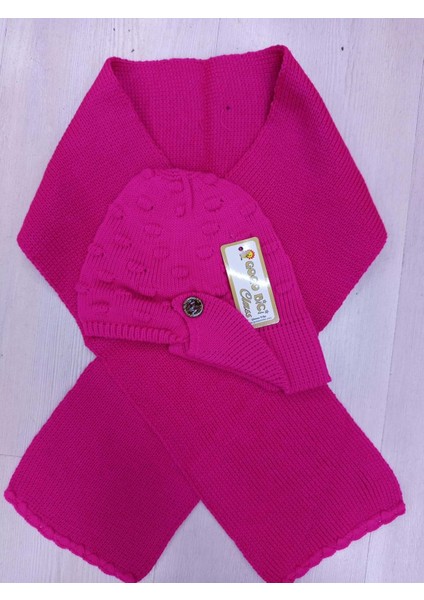 9008 Triko Atkılı Şapkalı Takım 1/5 Yaş - Fuşya - 1-4 Yaş