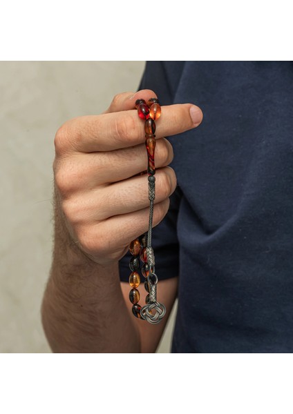 Gümüş Karışık Renk Kazaz Püsküllü Sıkma Kehribar Tesbih modelleri