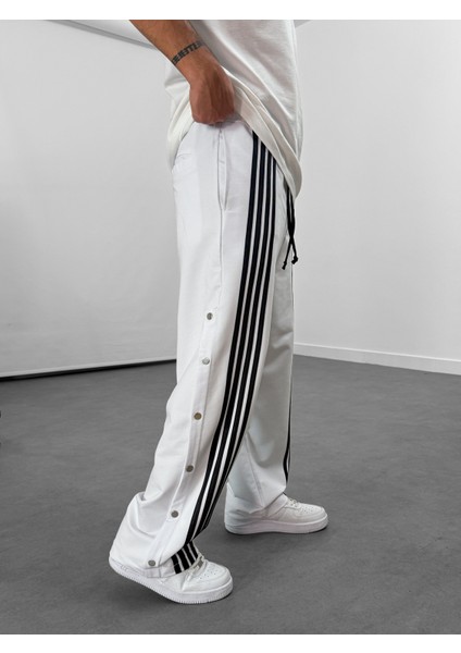Şeritli Beyaz Erkek Baggy Pantolon COC1059 fırsatları