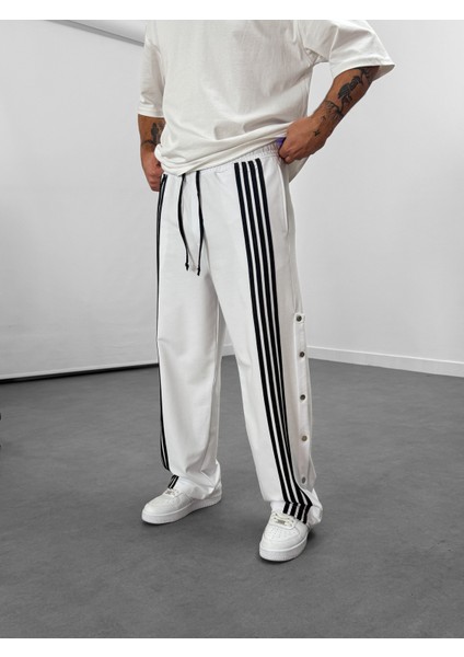 Şeritli Beyaz Erkek Baggy Pantolon COC1059 indirimleri