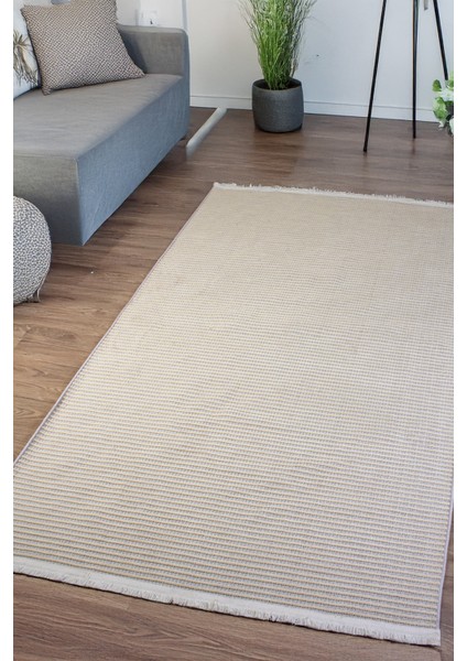 Beyaz Krem Şönil Dokuma Kilim Halı – Hasır Dokulu, Yıkanabilir, Kaymaz Taban – Salon, Oturma ve Çocuk Odası Yolluk Halısı