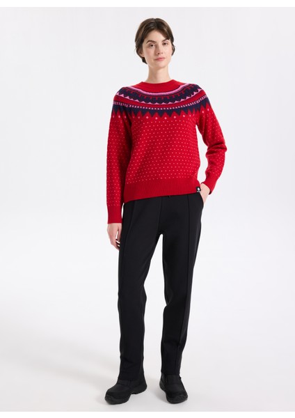 D5WL-KZK3552 Kırmızı Bisiklet Yaka Relaxed Örgü Desenli Kadın Kazak fiyatları