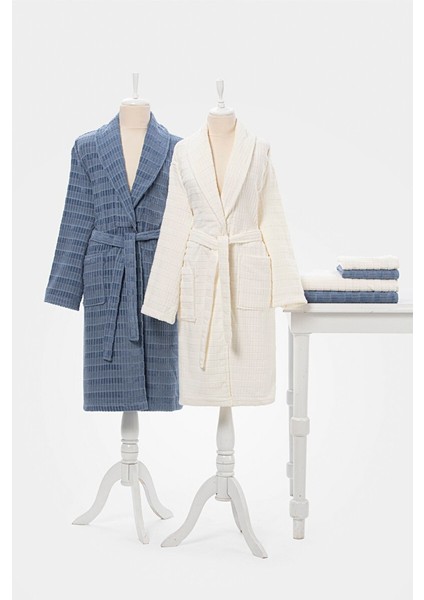 Land Aile Bornoz Seti İndigo Krem 2584