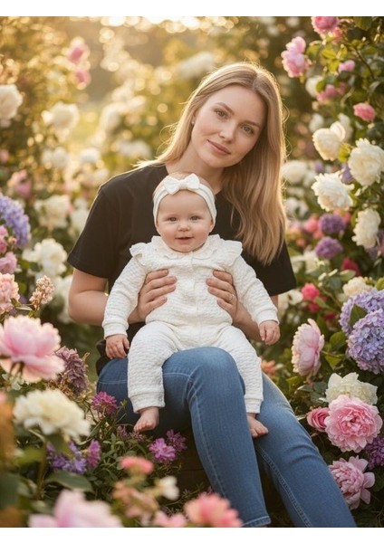 Kız Bebek Pamuklu Jakarlı Kendinden Desenli Patiksiz Tulum