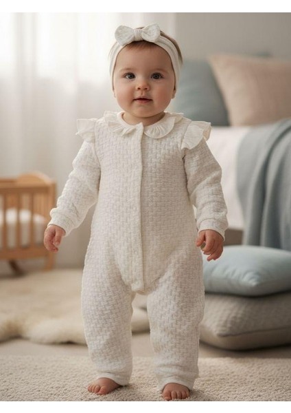 Kız Bebek Pamuklu Jakarlı Kendinden Desenli Patiksiz Tulum fırsatları