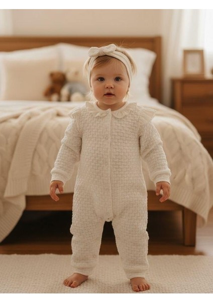 Kız Bebek Pamuklu Jakarlı Kendinden Desenli Patiksiz Tulum indirimleri