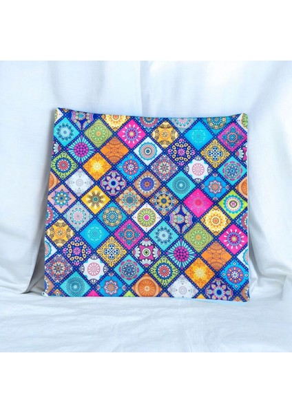 Canlı Renklerde Etnik Mandala Desenli Dijital Baskı Pamuklu Kırlent Kılıfı fiyatları