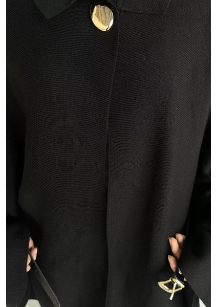 Kadın Gold Düğmeli Kemer Detaylı Triko Panço Pantolon Ikili Takım P-00019028 fırsatları