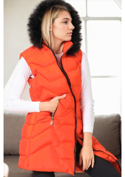 Z9761 Dewberry Bayan Yelek-Turuncu