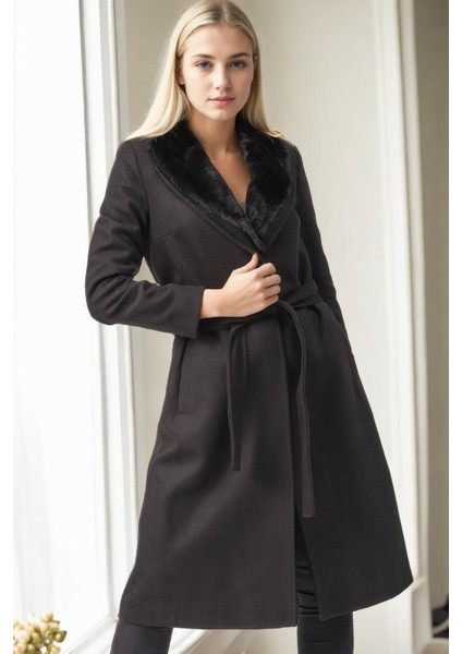 Z9671 Dewberry Bayan Palto-Siyah