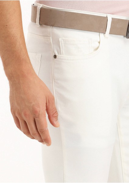 Ekru Düz Dokuma Slim Fit Casual Pamuk Karışımlı Pantolon indirimleri