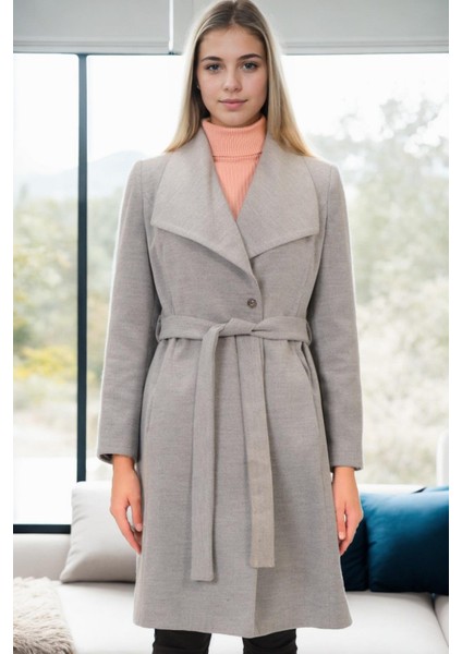 Z6639 Dewberry Bayan Palto-Gri-2