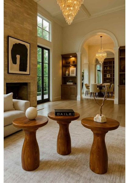 Rustik Meşe Ahşap Mantar Sehpa 3’lü Set – Dekoratif Zigon Takımı