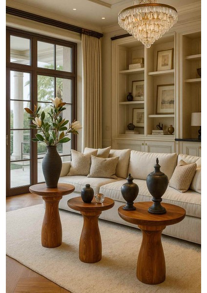 Rustik Meşe Ahşap Mantar Sehpa 3’lü Set – Dekoratif Zigon Takımı fiyatları