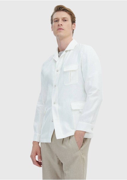Beyaz Düz Casual Fit Pamuk Karışımlı Ceket modelleri