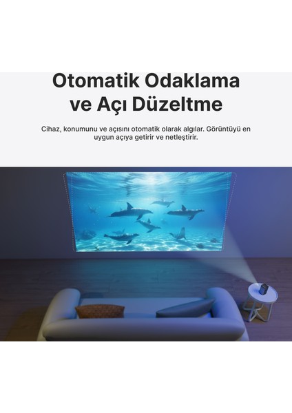 PJ-DLP21 Gri 8000MAH Oto Odaklamalı 960*540 4K Destekli 5400 Lümen Android 9.0 Dlp Projeksiyon