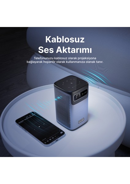 PJ-DLP21 Gri 8000MAH Oto Odaklamalı 960*540 4K Destekli 5400 Lümen Android 9.0 Dlp Projeksiyon