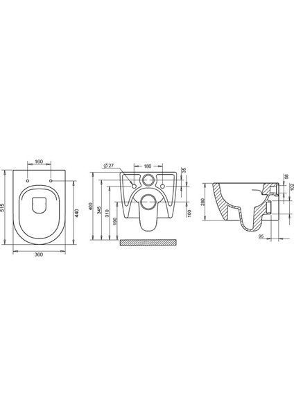 Rondo Beyaz Kanallı Asma Klozet RND5508, Nkp Grande Yavaş Kapak