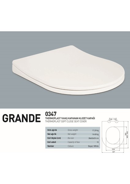 Rondo Beyaz Kanallı Asma Klozet RND5508, Nkp Grande Yavaş Kapak