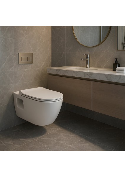 Rondo Beyaz Kanallı Asma Klozet RND5508, Nkp Grande Yavaş Kapak