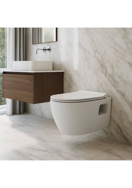 Rondo Beyaz Kanallı Asma Klozet RND5508, Nkp Grande Yavaş Kapak